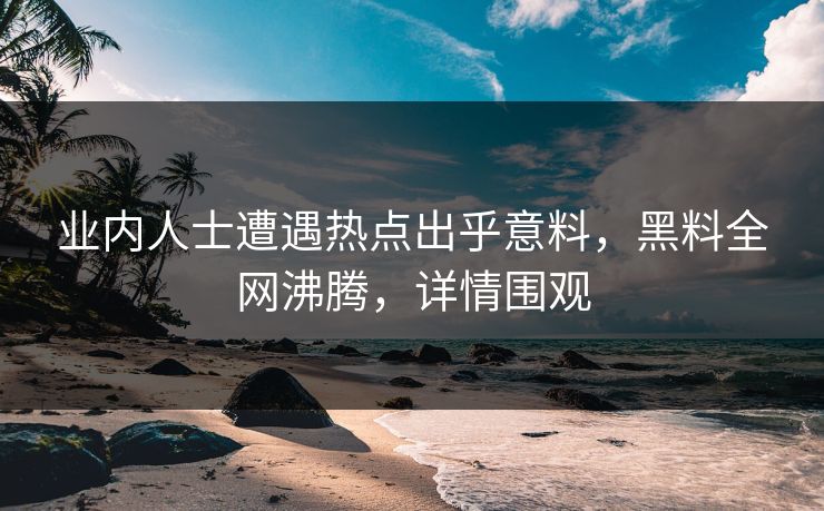 业内人士遭遇热点出乎意料，黑料全网沸腾，详情围观